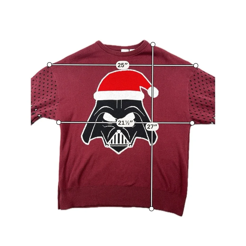 Disney 100 Starwars Round Neck Pullover Sweater Mens M Burgundy Cotton Blend